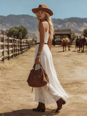 V-neck Lace Sleeveless Maxi Dress