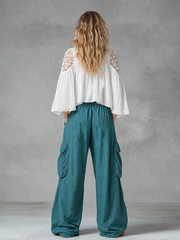 Vintage-style Boho White Cotton-linen Shirt