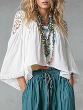 Vintage-style Boho White Cotton-linen Shirt