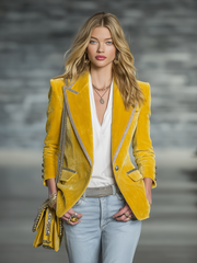 Vintage Silver-trimmed Multi-pocket Velvet Blazer