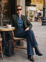 Simple Retro Dark Green Plaid Blazer