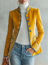 Vintage-luxe Piped Mustard-yellow Velvet Jacket