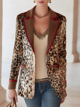 Retro-style Boho Trim Brown Leopard-print Faux Suede Mid-length Blazer