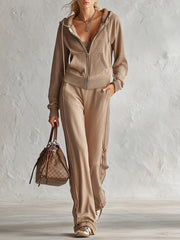Stylish Casual Khaki Zip-up Hoodie And Pants Set