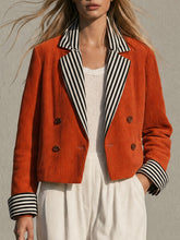 Retro-style Color-blocked Orange Corduroy Jacket