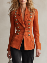 Vintage Double-breasted Gold-button Slim-fit Mid-length Denim Blazer