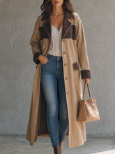 Stylish Retro Khaki Color-blocked Faux Suede Coat