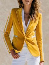 Stylish And Casual Silver Ribbon Yellow Velvet Blazer
