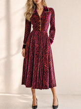 Stylish And Elegant Zebra-print Burgundy Velvet Midi Dress