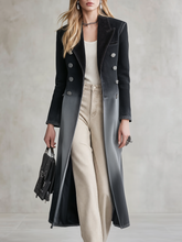 Women's Ombre Denim Trench Coat Long Double-Breasted Fitted Overcoat