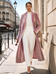 Urban Elegance Pink Shimmering Velvet Long Coat