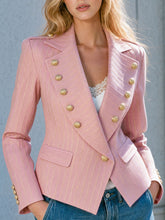 Retro-elegant Pink Striped Double-breasted Blazer