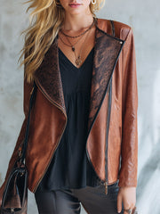 Women's Faux Leather Snake Print Lapel Moto Jacket