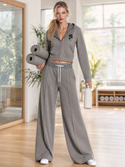 Retro Sporty Grey Hoodie With Plaid Lining And Pants Set