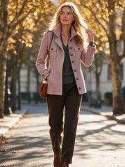 Retro-elegant Pink Herringbone Blend Coat