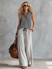 Sporty Retro Gray Wide-leg Pants