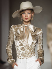 Stylish And Elegant Champagne-colored Velvet Printed Shirt