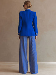Simple And Elegant Striped Royal Blue Wide-leg Pants