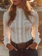 【24-hour shipping out】Western-style White Lace Button-down Shirt