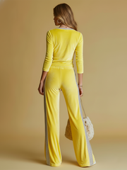 Vintage And Elegant Silver-trimmed Velvet T-shirt And Trousers Set.