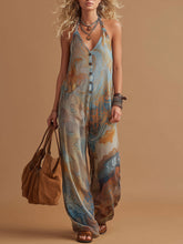 Vacation Retro Bohemian Print Chiffon Sleeveless Wide-Leg Jumpsuit