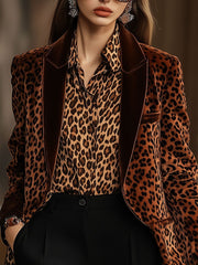 【24-hour shipping out】Casual Loose Retro Velvet Leopard Print Lapel Blazer