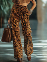 【24-hour shipping out】Casual Loose Vintage Velvet Leopard Print Pocket Elastic Waist Pants