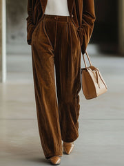 【24-hour shipping out】Casual Loose Vintage Pocket Velvet Suit Pants