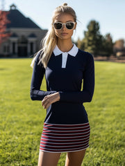 【24-hour shipping out】Casual And Fashionable Sports Style Red And Blue Contrast Polo Mini Dress