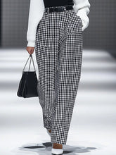 【24-hour shipping out】Fashion Retro Houndstooth Pocket Straight Pants