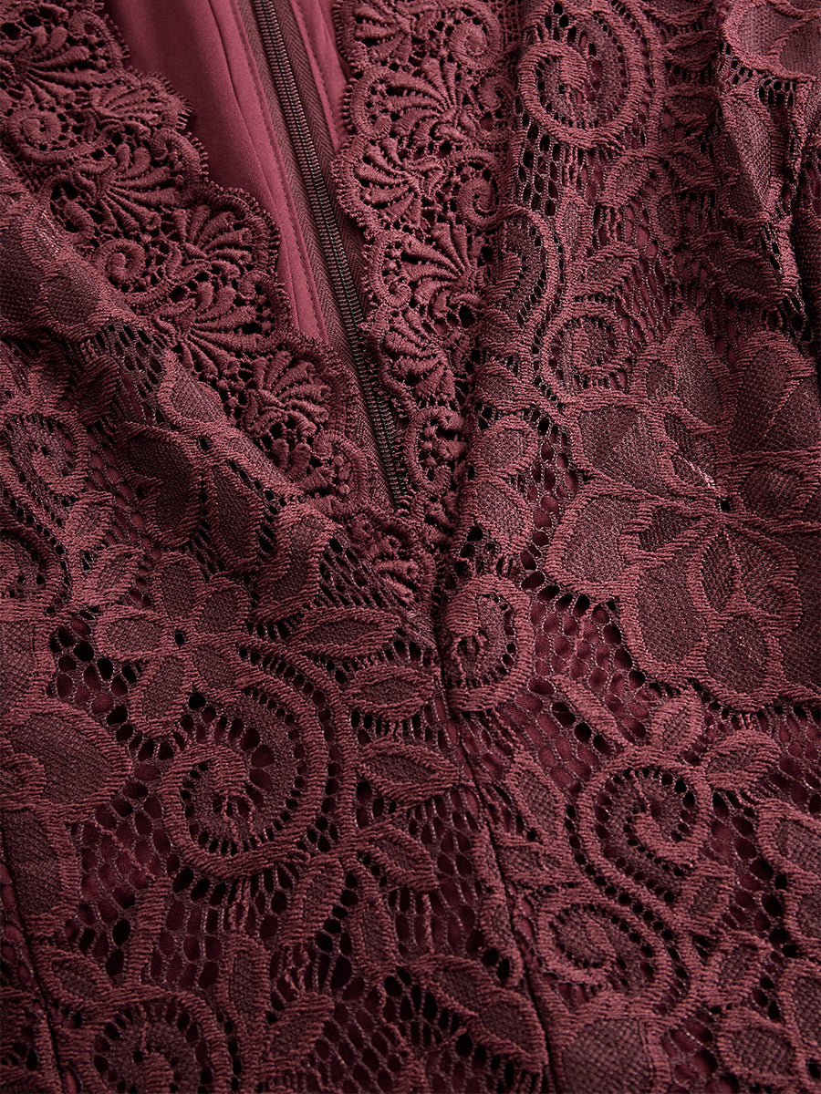 Vintage Bohemian Blue Lace Long Sleeve Midi Dress