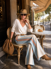 Retro Western Striped Cotton-Linen Wide-Leg Pants