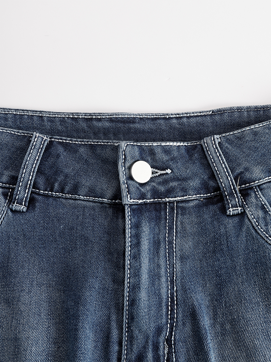 Western Blue Denim Side Tassel Rivet Flared Pants