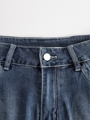 Western Blue Denim Side Tassel Rivet Flared Pants