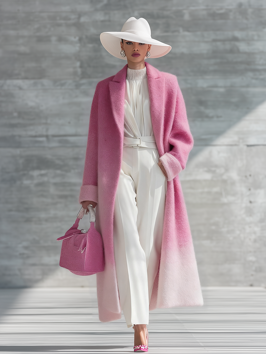 Urban Elegance Pink Gradient Long Coat