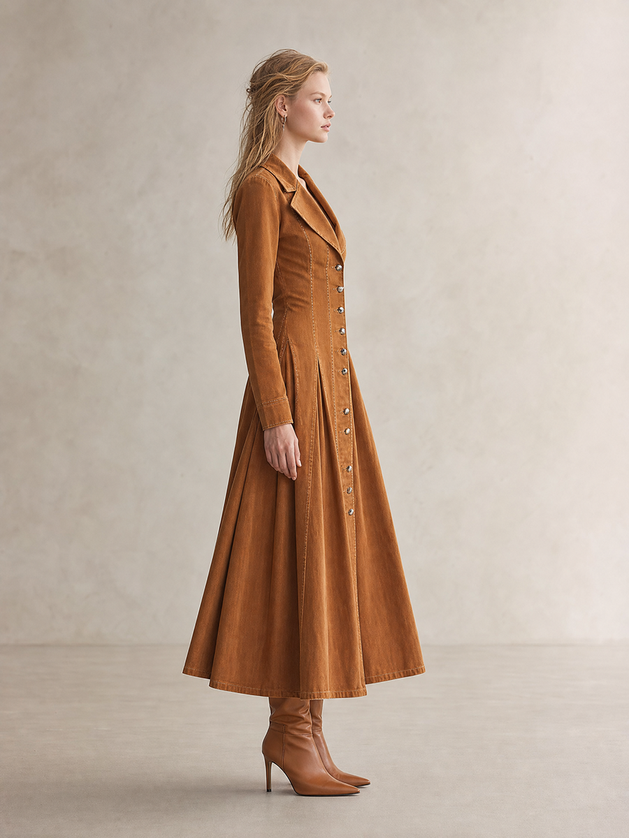 Women's Denim Maxi Dress Button Down Collared Fit Flare Fall 2026 Dress