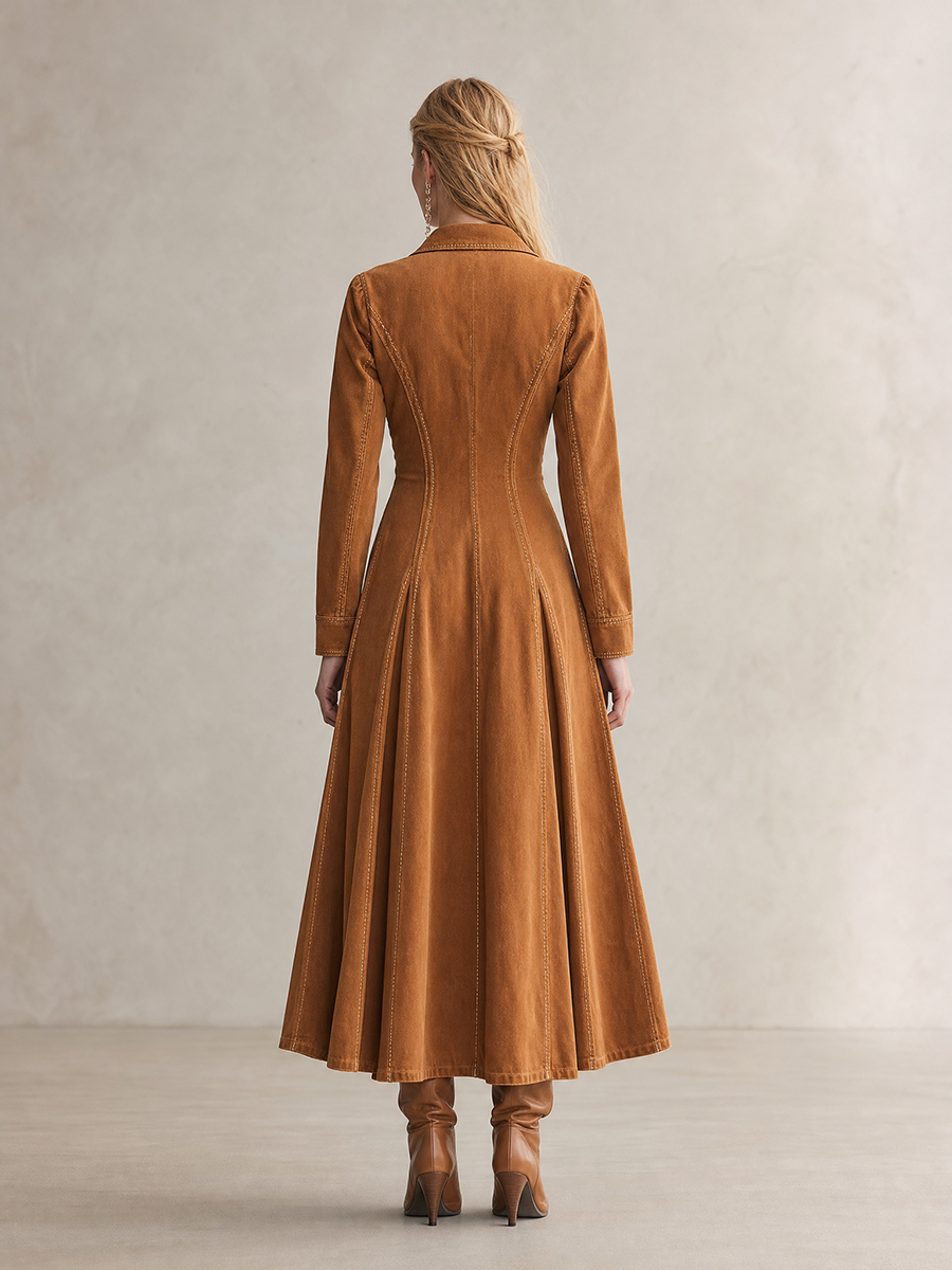 Women's Denim Maxi Dress Button Down Collared Fit Flare Fall 2026 Dress