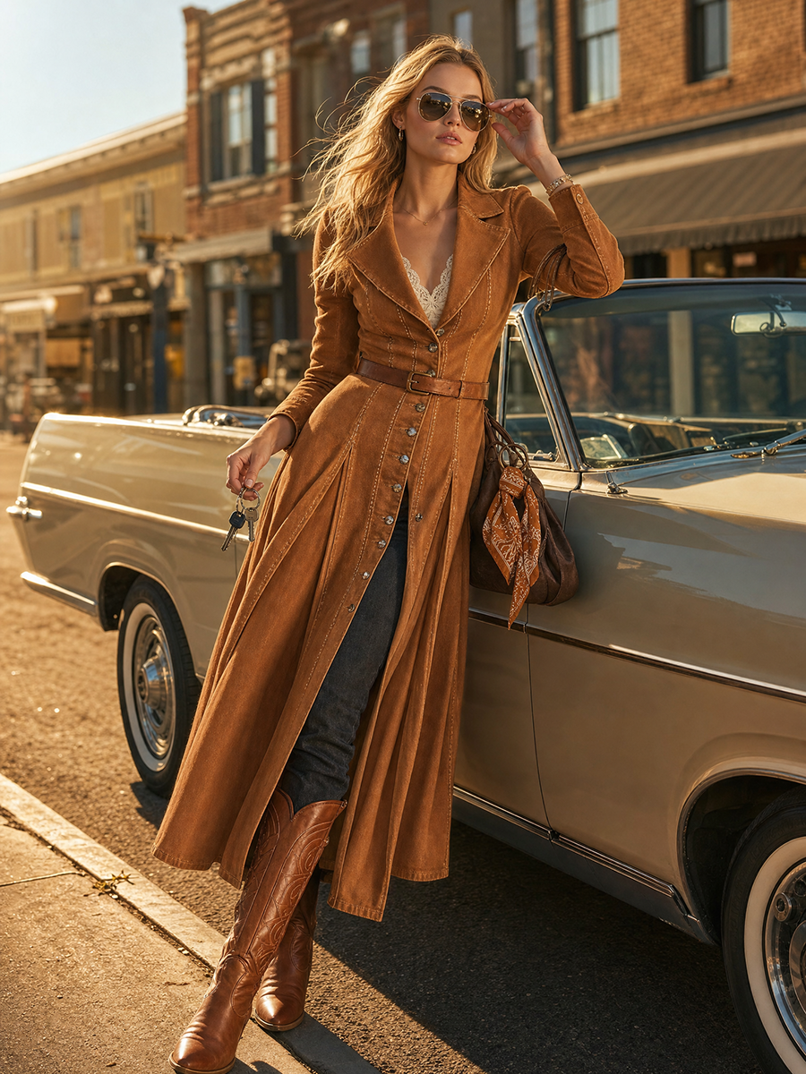 Women's Denim Maxi Dress Button Down Collared Fit Flare Fall 2026 Dress