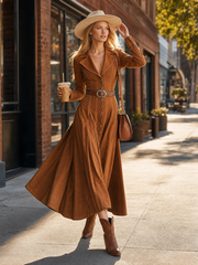 Women's Denim Maxi Dress Button Down Collared Fit Flare Fall 2026 Dress