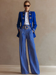 Simple And Elegant Striped Royal Blue Wide-leg Pants