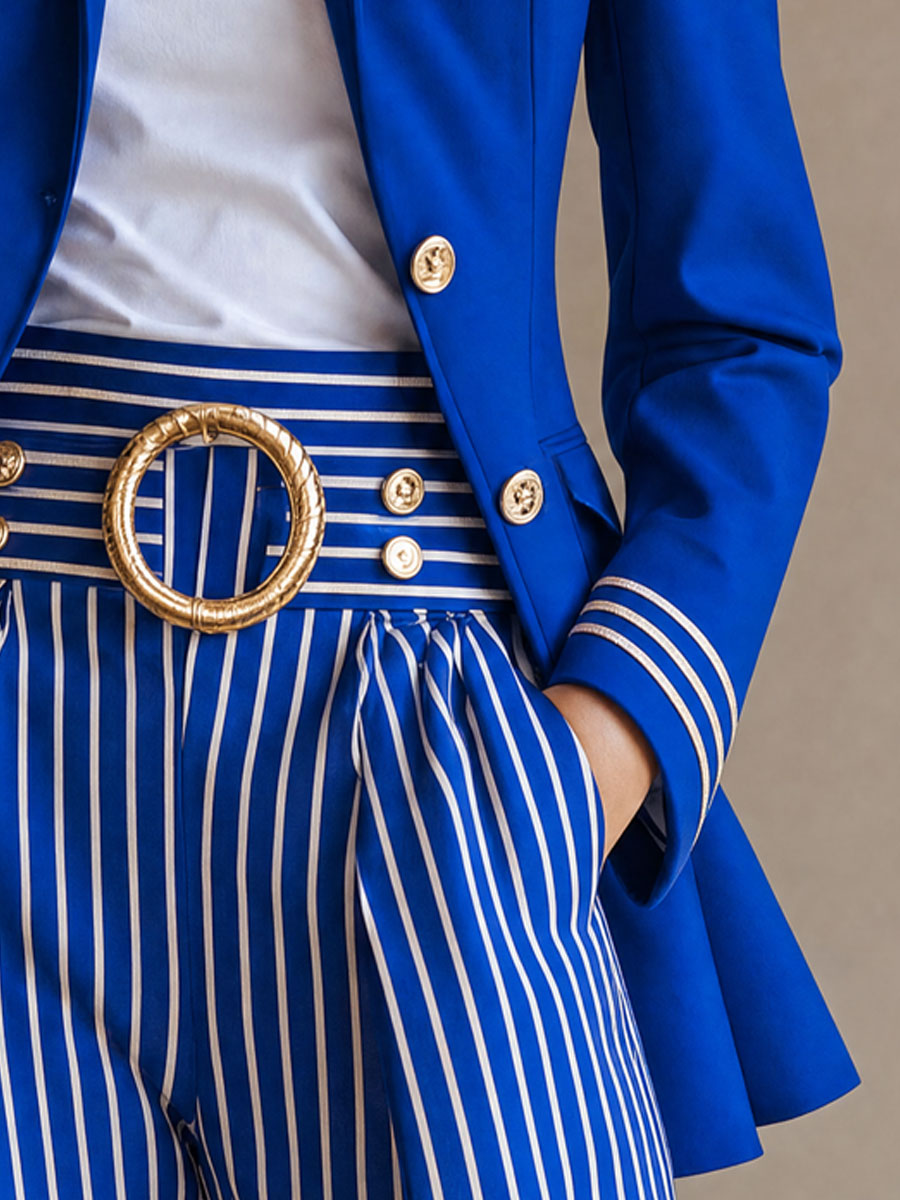 Simple And Elegant Striped Royal Blue Wide-leg Pants