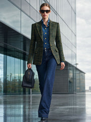 Simple Retro Dark Green Plaid Blazer