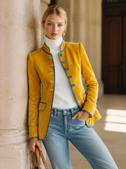 Vintage-luxe Piped Mustard-yellow Velvet Jacket