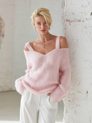 Urban-style Dual-strap Pink Sweater