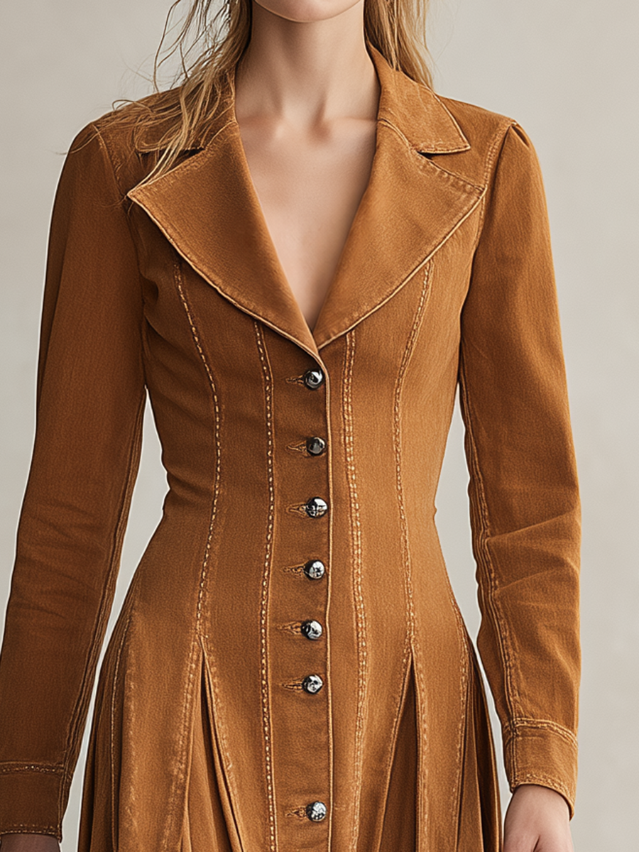 Women's Denim Maxi Dress Button Down Collared Fit Flare Fall 2026 Dress