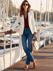 Stylish And Casual Striped Sleeve White Blazer