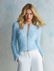 Women's Soft Fuzzy Knit Zip-Up Cardigan Sweater