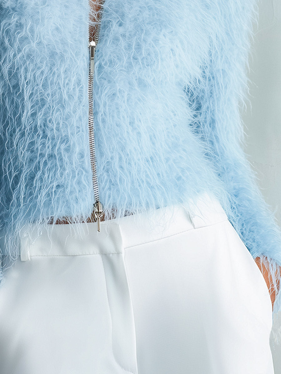 Women's Soft Fuzzy Knit Zip-Up Cardigan Sweater