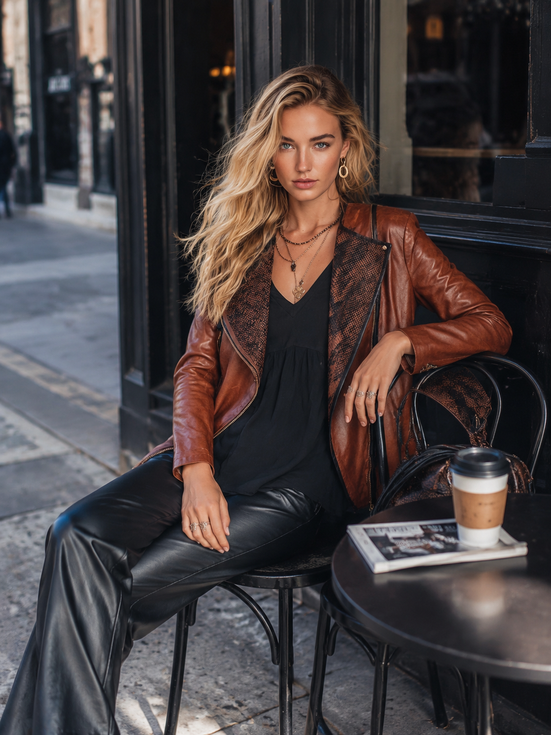 Women's Faux Leather Snake Print Lapel Moto Jacket
