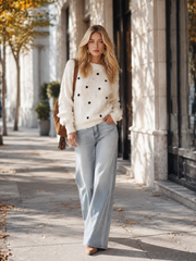 Versatile Plush 3D Pom-pom White Sweater